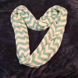Chevron infinity scarf, teal/white